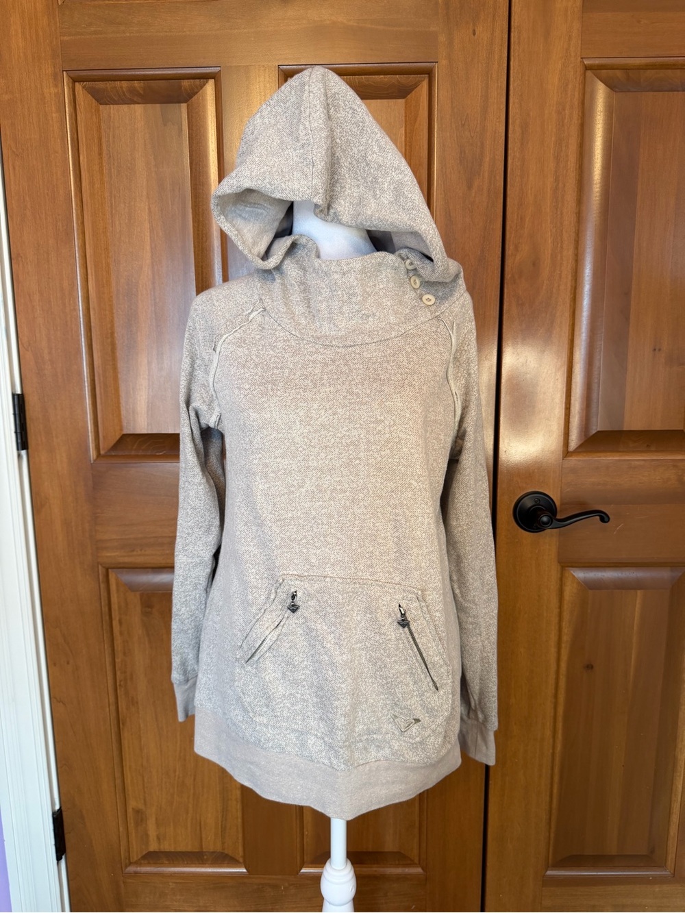 Roxy Heathered Gray Pullover Hoodie Women’s Size Medium Y2K